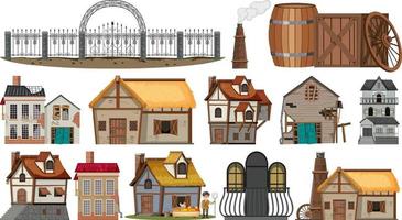 Set of abandoned houses and buildings vector