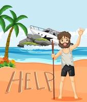 A man on deserted island isolated vector