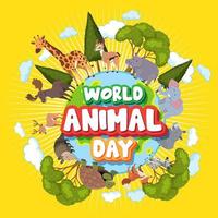 banner del día mundial de los animales con animales salvajes de pie en la tierra