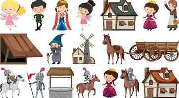 Set of fantasy cartoon characters and elements vector