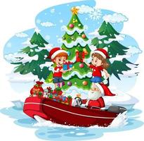 Santa Claus delivering gifts by boat vector