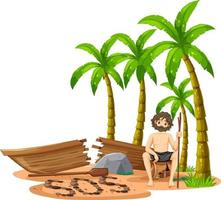 A man on deserted island isolated vector