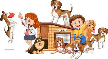 Children playing with their dogs vector