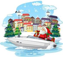 Santa Claus delivering gifts by speedboat vector