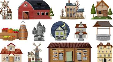 Set of abandoned houses and buildings vector