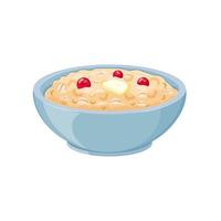 Oatmeal with cranberries in a blue plate. Vector illustration of healthy breakfast.