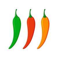 Set of mexican chili jalapeno peppers, bright vector isolated illustrations.