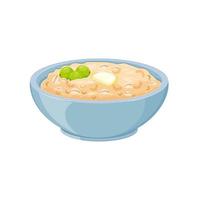 Oatmeal with gooseberries in blue plate. Vector illustration of healthy breakfast.