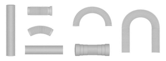 Corrugated hose connections in various shapes. Curved plastic pipes . vector