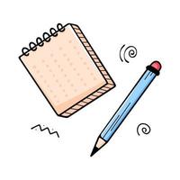 Notepad and pencil. Hand drawn vector set of doodle elements