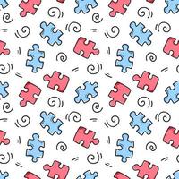 Seamless pattern with multicolored puzzles. Endless texture with board game doodle elements. Vector illustration
