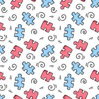 Seamless pattern with multicolored puzzles. Endless texture with board game doodle elements. Vector illustration