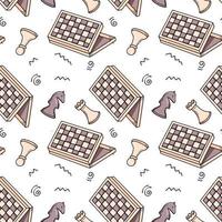 Chess seamless pattern with board and figures. Vector hand drawn illustration. Board games texture