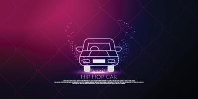 hip hop car digital concept, particle style design. Wireframe lightweight connection structure,banner, logo, label and poster, Vector illustration