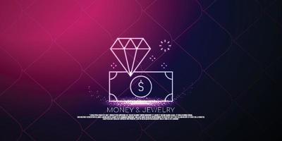 money and jewelry digital concept, particle style design. Wireframe lightweight connection structure,banner, logo, label and poster, Vector illustration