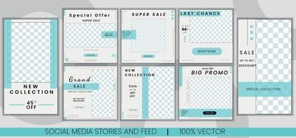 Social media set collection template post and stories. vector