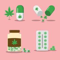 Set collection of medical drugs marijuana cannabis vector