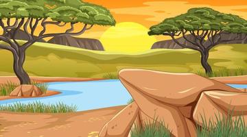 Savanna forest landscape with river vector