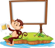 Drunk monkey with blank board on white background vector