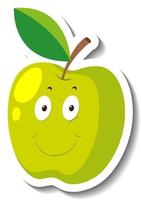 Green apple with smiley face in cartoon style vector