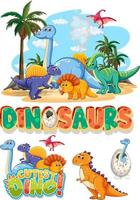 Set of cute dinosaurus cartoon characters vector