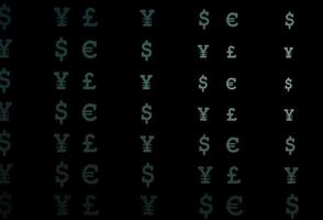 Dark green vector background with EUR, USD, GBP, JPY.