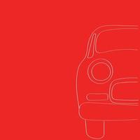 The half of the car is drawn with a single white line on a red background vector