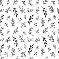 patrón botánico sin fisuras con diminutas ramitas y hojas. fondo floral abstracto. ilustración vectorial dibujada a mano en estilo garabato.perfecto para tarjetas, decoraciones, invitaciones, papel de regalo, papel tapiz vector