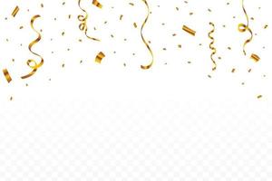 Golden confetti isolated on transparent background. Confetti vector for the carnival background. Golden party ribbon and confetti falling. Birthday party celebration. Festival elements.