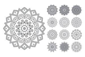 Paquete de páginas para colorear mandala. vector de conjunto de patrón de flor de mandala. vector de arte de línea. vector patrón de flores. patrón de mandala blanco y negro