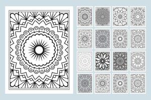 Mandala coloring page bundle. Mandala line art vector. Flower pattern vector. Black and white flower pattern coloring page