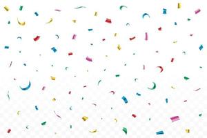 Colorful shiny confetti falling isolated on transparent background. Colorful party tinsel and confetti falling. Confetti vector for festival background. Carnival elements. Birthday celebration.