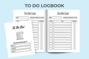 To do list notebook interior. To do task logbook. Task planner notebook. interior to do list logbook. To do list logbook and Task tracker. Journal tracker Log Book. vector