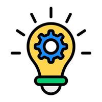 Gear inside bulb, trendy flat vector of idea management