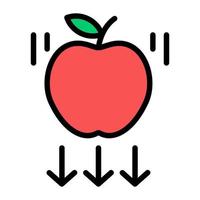 Apple falling down, editable flat vector of gravity concept