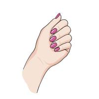 mano con manicura, uñas aisladas sobre fondo blanco. ilustración de moda para artistas de uñas, salones de belleza, logo, portadas, empaques, tarjetas de felicitación, afiches, pegatinas, textiles. vector