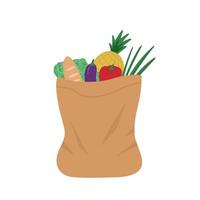 Grocery bag, food, paper package with vegetables. Illustration for printing, backgrounds, covers, packaging, greeting cards, stickers, textile and seasonal design. Isolated on white background. vector
