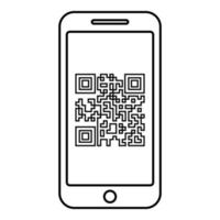 Smartphone with QR code on screen icon outline black color vector illustration flat style image