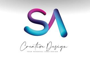 SA Letter Logo with Blue Purple Gradient 3d Look Vector Illustration