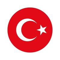 bandera de turquía, media luna blanca turca y estrella en un fondo rojo, ilustración de vector de icono de círculo