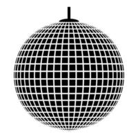 Disco sphere suspended on line rope Discotheque ball Retro night clubs symbol Concept nostalgic party icon black color vector illustration flat style image