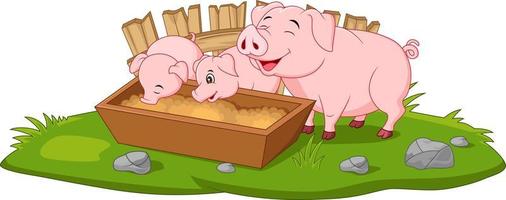 Cute cartoon mother pig and piglets vector