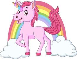 Cute baby unicorn with clouds and rainbow vector