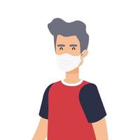 young man using face mask isolated icon vector