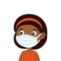 cute girl afro using face mask isolated icon vector
