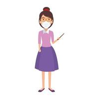 teacher female using face mask isolated icon vector