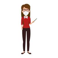 teacher female using face mask isolated icon vector