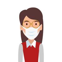 woman using face mask with eyeglasses isolated icon vector