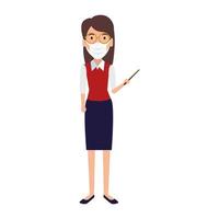 teacher female using face mask isolated icon vector