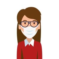 woman using face mask with eyeglasses isolated icon vector